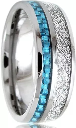 Men's 8mm Tungsten Blue Meteorite Inspired Inlay Comfort-Fit Wedding Band